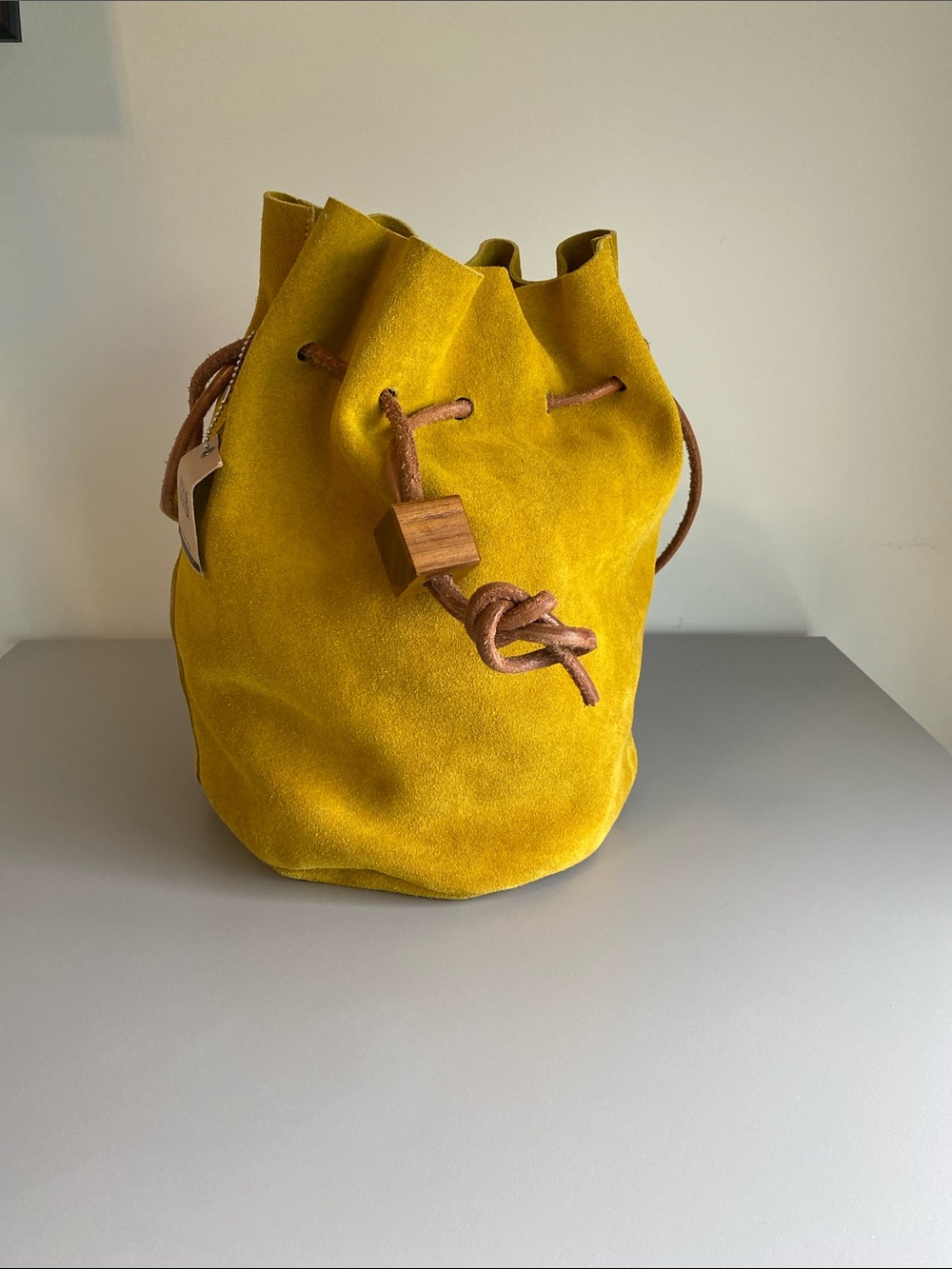 Lordag & Sondag Mustard Yellow Suede Drawstring Shoulder Bag